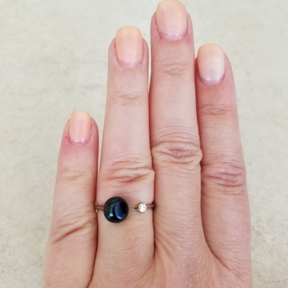 8mm Freshwater Black Pearl Open Design Ring - Picture 6 of 7